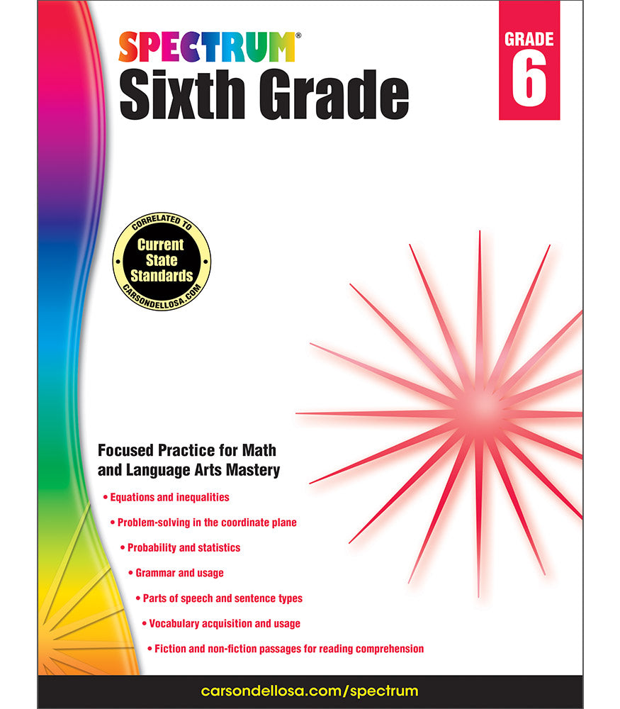 Spectrum Sixth Grade Math, Lang Arts, Reading 6